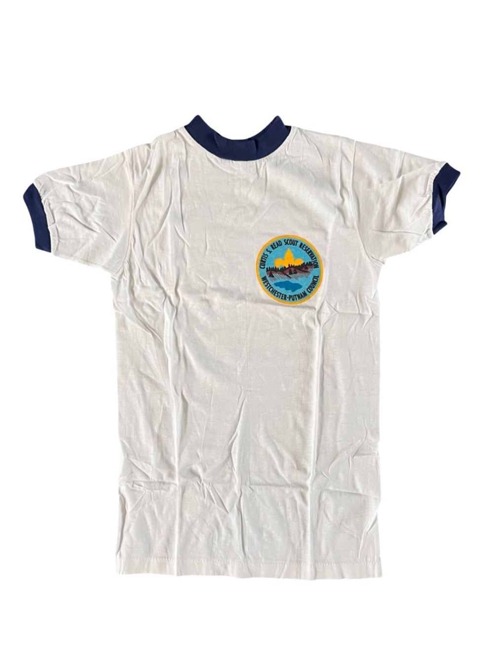 Vintage 70s Boy Scout Camp Ringer T-Shirt single stitch youth size M